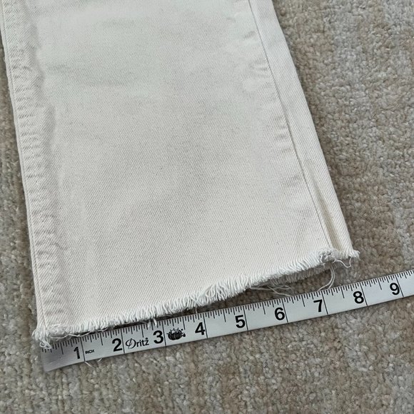 Zara High Waisted Distressed Straight Leg Jeans 4 Cream Cropped - Picture 6 of 9